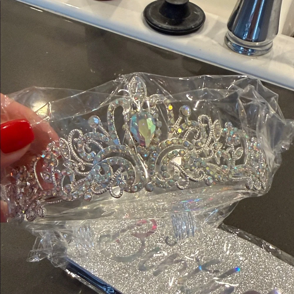 Silver Tiara and Birthday Sash Set